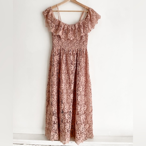 H&M Off-the-shoulder blush lace dress sz 6 - Picture 6 of 16